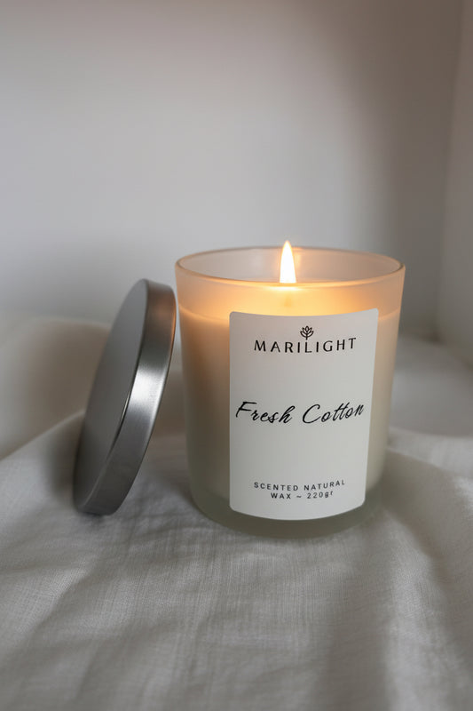 Αρωματικό Φυτικό Κερί Fresh Cotton σε Ποτήρι με Ασημί Καπάκι