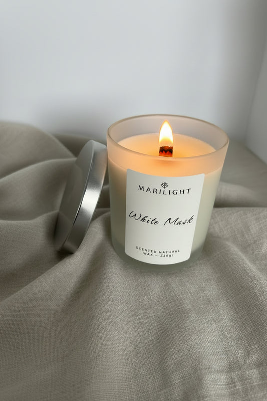 Αρωματικό Φυτικό Κερί White Musk σε Ποτήρι με Ασημί Καπάκι